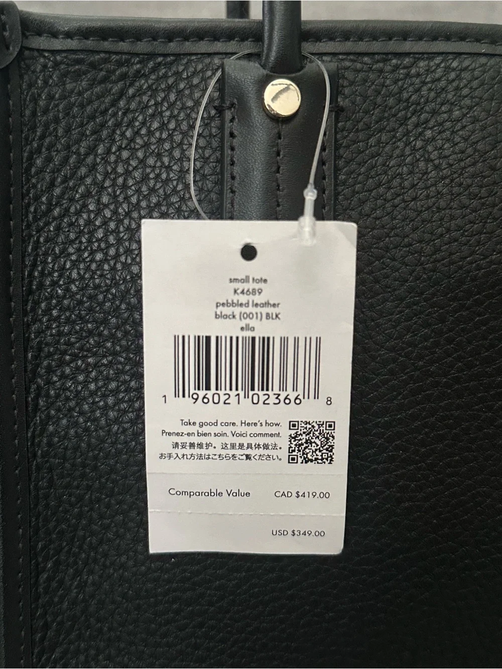 NWT Kate Spade Black Pebbled Leather Tote